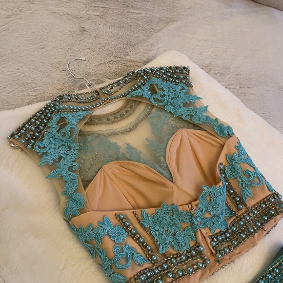 Tiffany Blue Hannah S Two Piece Beaded Set - Picture 3 of 6